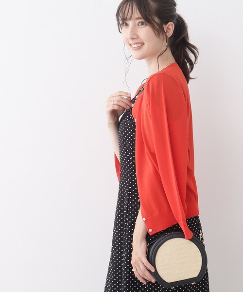 couture brooch（クチュールブローチ）の「◆【UVカット/接触冷感】ポイント透かし編みカーディガン（カーディガン/ボレロ・レディース・ブラック/サックスブルー/アイボリー/オレンジ・36/38/40/42）」の17枚目の写真
