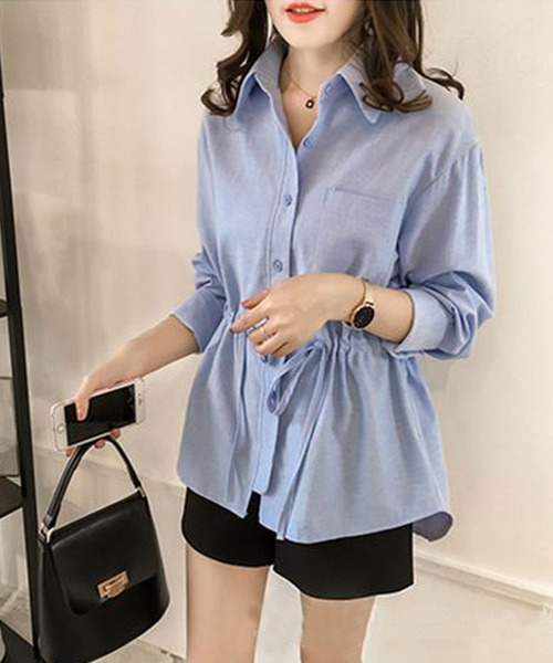 Amulet(アミュレット)の「ウエストリボンブラウス(シャツ/ブラウス・レディース・ブルー/グレー・M/L/XL)」の9枚目の写真