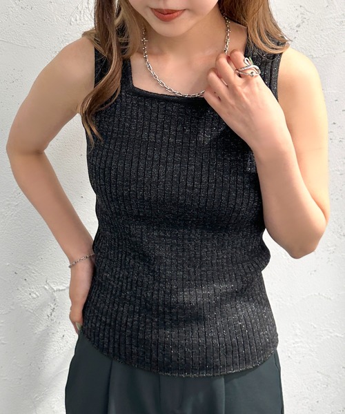 apres jour mignon（アプレジュールミニョン）の「２WAYラメニットタンクトップ【ZOZOTOWN限定アイテム】（タンクトップ・レディース・オフホワイト/ブラック/ブルー・X-LARGE/フリー）」の7枚目の写真
