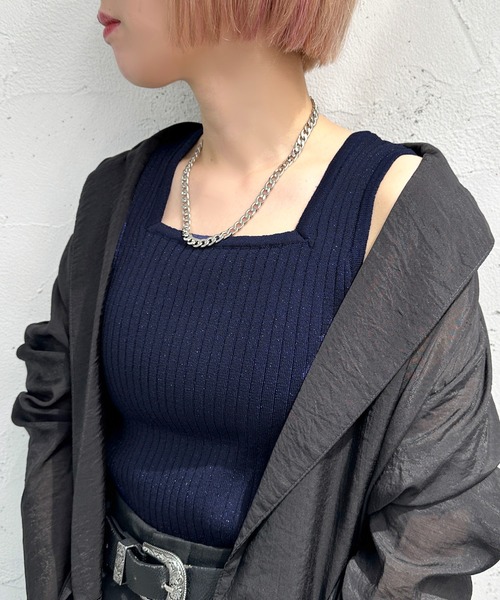 apres jour mignon（アプレジュールミニョン）の「２WAYラメニットタンクトップ【ZOZOTOWN限定アイテム】（タンクトップ・レディース・オフホワイト/ブラック/ブルー・X-LARGE/フリー）」の14枚目の写真