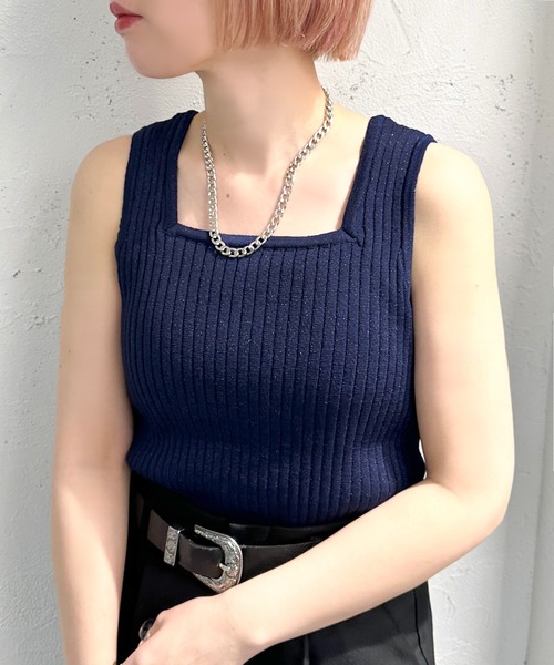 apres jour mignon（アプレジュールミニョン）の「２WAYラメニットタンクトップ【ZOZOTOWN限定アイテム】（タンクトップ・レディース・オフホワイト/ブラック/ブルー・X-LARGE/フリー）」の17枚目の写真