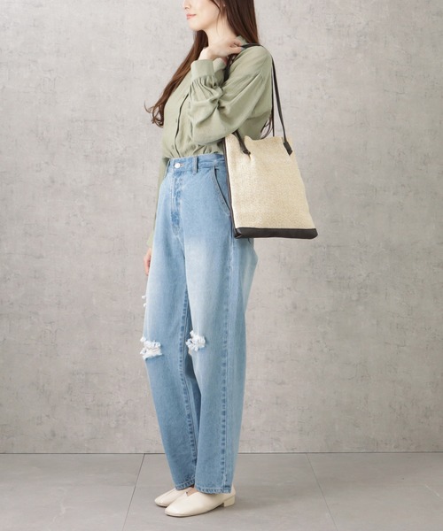 NAVY(ネイビー)の「雑材風コンビトートバッグ(トートバッグ・レディース・ベージュ/アイボリー/ブラック・フリー)」の12枚目の写真