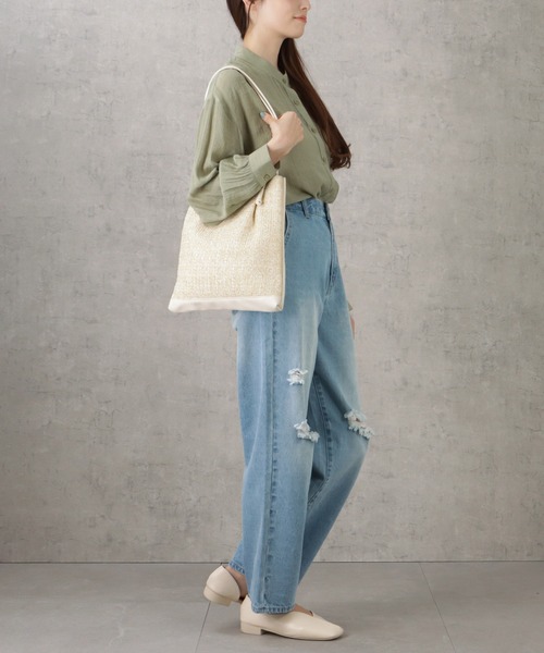 NAVY(ネイビー)の「雑材風コンビトートバッグ(トートバッグ・レディース・ベージュ/アイボリー/ブラック・フリー)」の7枚目の写真