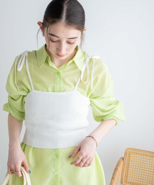 WEGO(ウィゴー)の「WEGO/カラーニットビスチェ(キャミソール・レディース・グリーン/ブラック/オフホワイト/ブルー/ブラウン・FREE)」の3枚目の写真