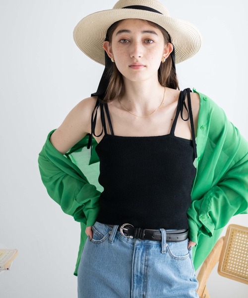 WEGO(ウィゴー)の「WEGO/カラーニットビスチェ(キャミソール・レディース・グリーン/ブラック/オフホワイト/ブルー/ブラウン・FREE)」の1枚目の写真