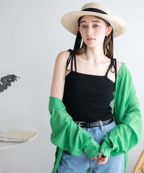 WEGO(ウィゴー)の「WEGO/カラーニットビスチェ(キャミソール・レディース・グリーン/ブラック/オフホワイト/ブルー/ブラウン・FREE)」の18枚目の写真