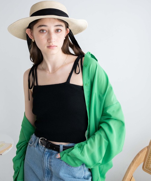 WEGO(ウィゴー)の「WEGO/カラーニットビスチェ(キャミソール・レディース・グリーン/ブラック/オフホワイト/ブルー/ブラウン・FREE)」の17枚目の写真