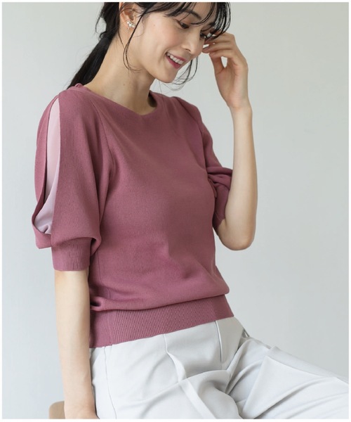 ドライタッチデザインスリーブニット【接触冷感/洗濯機洗い可】