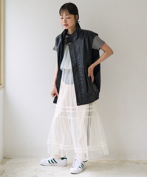 FREAK'S STORE（フリークスストア）の「チュールフリルワンピース / シアーワンピース（ワンピース・レディース・ブラック/オフホワイト/ベージュ・ﾌﾘ-）」の15枚目の写真