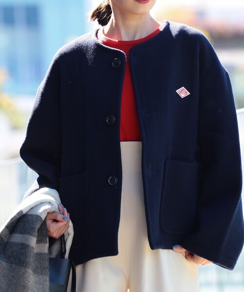 Ray BEAMS（レイビームス）の「DANTON / ウール ライト パイル ノーカラー ジャケット（ノーカラージャケット・レディース・ネイビー・38/36）」の3枚目の写真