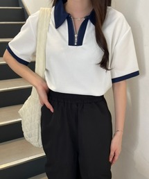 《Delfy》ワッフルポロハーフジップ