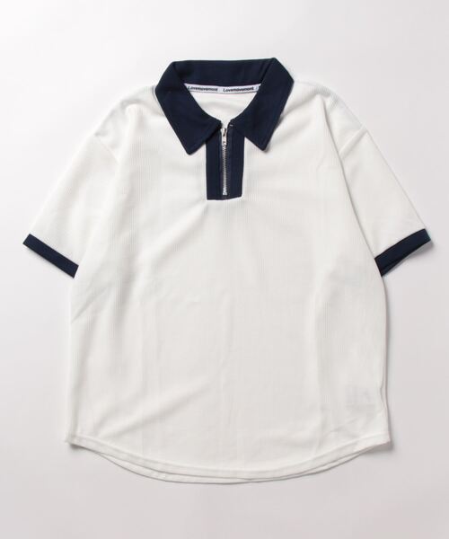 nemne store(ネンネストア)の「《Delfy》ワッフルポロハーフジップ(ポロシャツ・レディース・ネイビー/オフホワイト・フリー)」の4枚目の写真