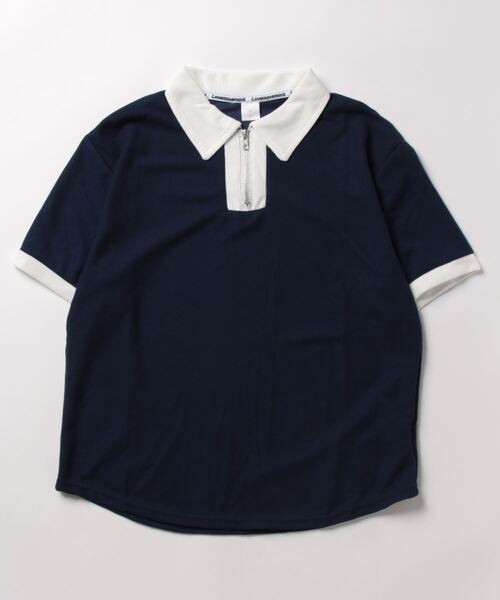 nemne store(ネンネストア)の「《Delfy》ワッフルポロハーフジップ(ポロシャツ・レディース・ネイビー/オフホワイト・フリー)」の14枚目の写真