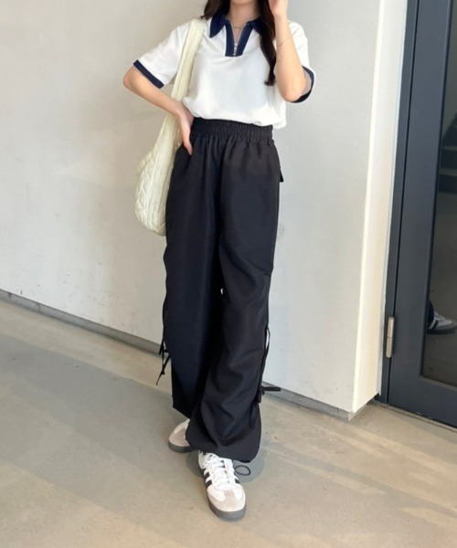 nemne store(ネンネストア)の「《Delfy》ワッフルポロハーフジップ(ポロシャツ・レディース・ネイビー/オフホワイト・フリー)」の7枚目の写真