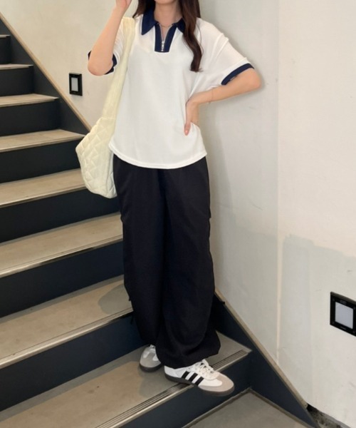 nemne store(ネンネストア)の「《Delfy》ワッフルポロハーフジップ(ポロシャツ・レディース・ネイビー/オフホワイト・フリー)」の3枚目の写真
