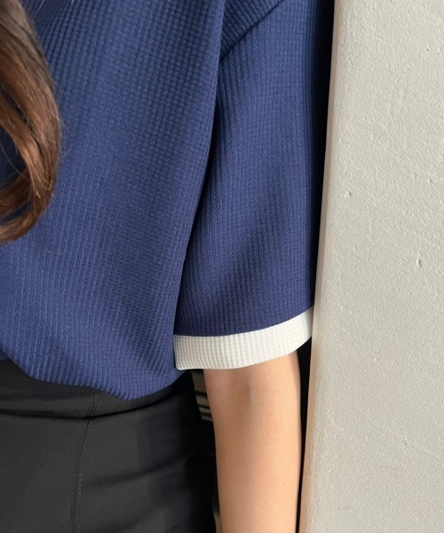 nemne store(ネンネストア)の「《Delfy》ワッフルポロハーフジップ(ポロシャツ・レディース・ネイビー/オフホワイト・フリー)」の20枚目の写真