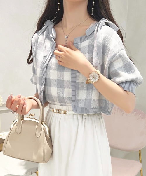 apres jour(アプレジュール)の「チェックニットアンサンブル【ZOZOTOWN限定アイテム】(アンサンブル・レディース・ブラック/ピンク/レッド/ブルー・X-LARGE/フリー)」の6枚目の写真