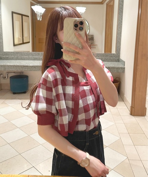 apres jour（アプレジュール）の「チェックニットアンサンブル