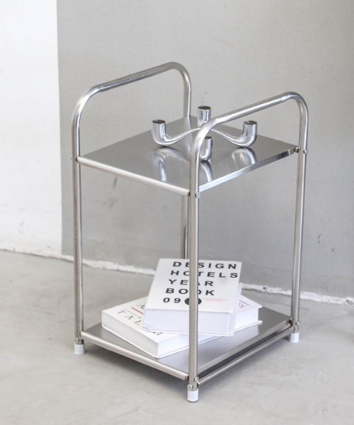 ミッドセンチュリーモダンステンレス二段サイドテーブル（家具