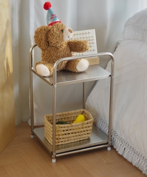 ミッドセンチュリーモダンステンレス二段サイドテーブル（家具）｜Made