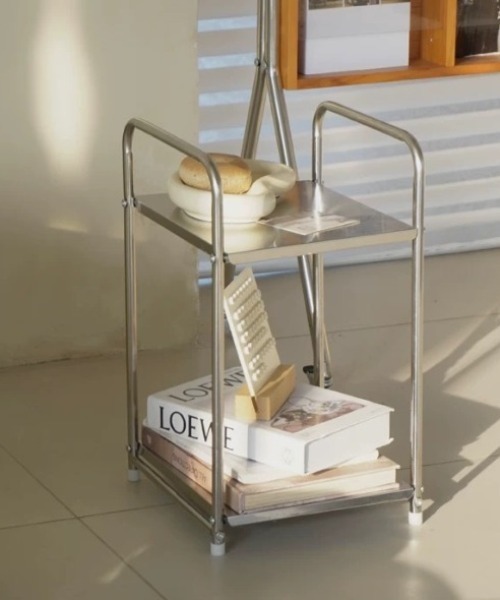 ミッドセンチュリーモダンステンレス二段サイドテーブル（家具）｜Made