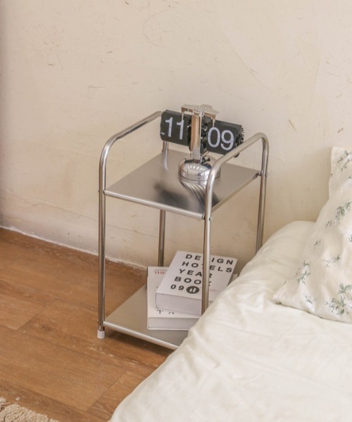 ミッドセンチュリーモダンステンレス二段サイドテーブル（家具）｜Made