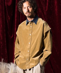 ms5408-Corduroy × denim collar combination shirt シャツ