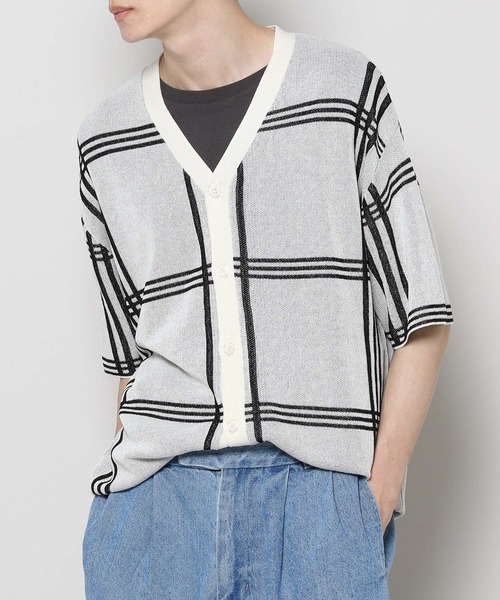 3.3 Field Trip （3.3フィールドトリップ）の「3.3 Field Trip／チェックカーデガン 2976943（カーディガン/ボレロ・メンズ・ブラック/ライトブルー/ホワイト・FREE）」の2枚目の写真