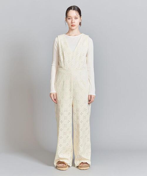 BEAUTY&YOUTH UNITED ARROWS（ビューティーアンドユースユナイテッドアローズ）の「コットンブレンドレース オールインワン（つなぎ/オールインワン・レディース・オフホワイト/その他9/ブラック・S/M）」の4枚目の写真