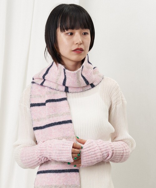 Firsthand（ファーストハンド）の「Firsthand/ファーストハンド マルチボーダーマフラー/マルチボーダーマフラー（マフラー・レディース・オフホワイト/サックスブルー/ピンク/ブラック・ONE SIZE）」の6枚目の写真