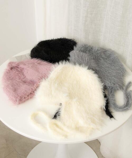 WEGO（ウィゴー）の「WEGO/シャギーイヤーフラップニットキャップ（ニットキャップ/ビーニー・レディース・グレー/オフホワイト/ブラック/ライトピンク・FREE）」の5枚目の写真