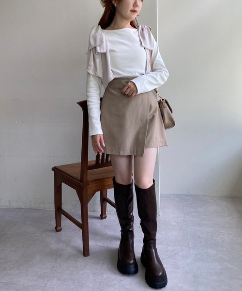 one after another NICE CLAUP(ワンアフターアナザーナイスクラップ)の「肩リボンテレコトップス(Tシャツ/カットソー・レディース・アイボリー/ベージュ/グレー/ブラック・FREE)」の22枚目の写真