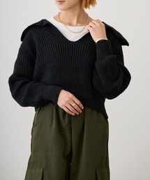 フード付きプルオーバーショート丈ニット