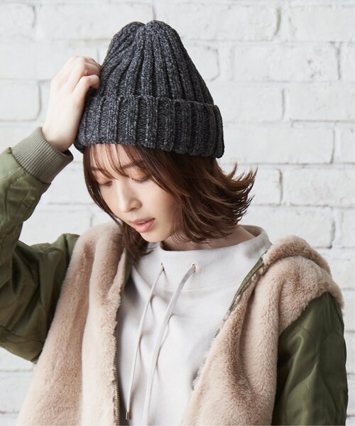 ikka（イッカ）の「モールリブニットワッチ（ニットキャップ/ビーニー・レディース・ダークグレー/ライトパープル/オフホワイト・FREE）」の2枚目の写真