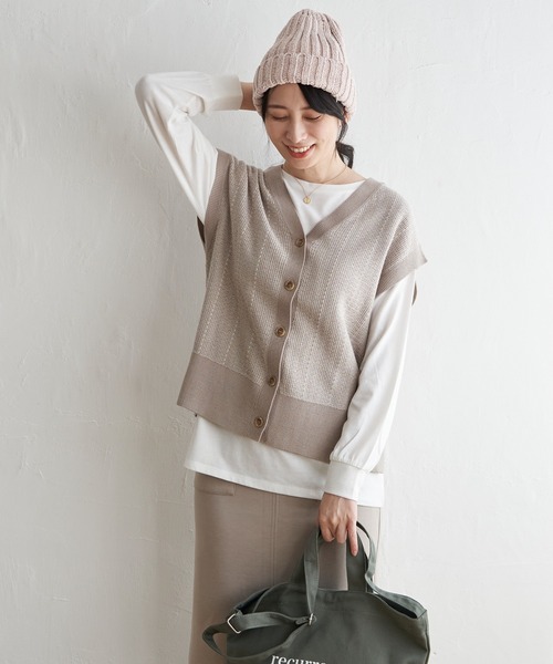 ikka（イッカ）の「モールリブニットワッチ（ニットキャップ/ビーニー・レディース・ダークグレー/ライトパープル/オフホワイト・FREE）」の11枚目の写真