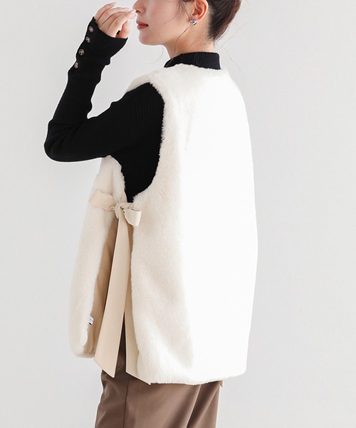 セール】サイドリボンエコファーベスト（ベスト）｜Fit more（フィット