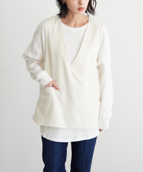for/c(フォーシー)の「深Vラウンドヘムベスト【サスティナブル】(ベスト・レディース・アイボリー/ブラック・L/M)」の7枚目の写真