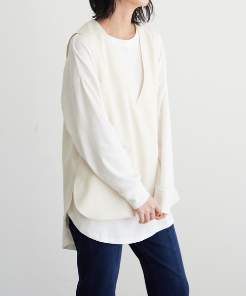 for/c(フォーシー)の「深Vラウンドヘムベスト【サスティナブル】(ベスト・レディース・アイボリー/ブラック・L/M)」の8枚目の写真