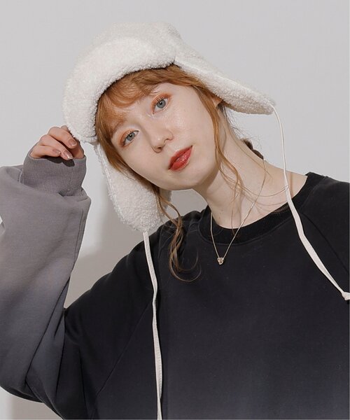 DOUBLE NAME(ダブルネーム)の「カタログ掲載/紐付きボアフライトキャップ(その他・レディース・ブラック/ベージュ/キナリ・FREE)」の2枚目の写真