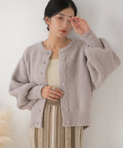 Bou Jeloud(ブージュルード)の「ラメ混ショート丈ラグランニットカーディガン(カーディガン/ボレロ・レディース・チャコールグレー/ベージュ・FREE)」の10枚目の写真