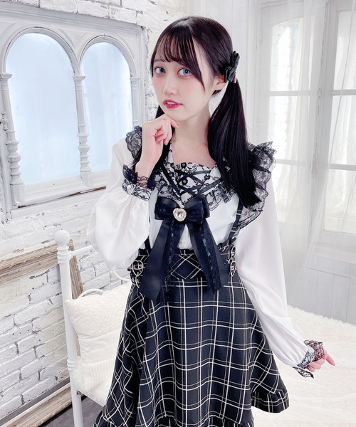 MA*RS（アメーバーマーズ）の「レーススピンドルセーラー（シャツ/ブラウス・レディース・ホワイト/ピンク/ホワイト×ピンク/ブラック・FREE）」の5枚目の写真