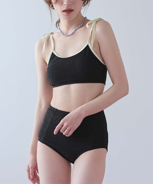 SEA DRESS（シードレス）の「パイル素材パイピングビキニ/水着（水着・レディース・オフホワイト/カーキ/ピンク/チャコール/ブルー/ブラック/ライトグリーン・S/M/L）」の3枚目の写真