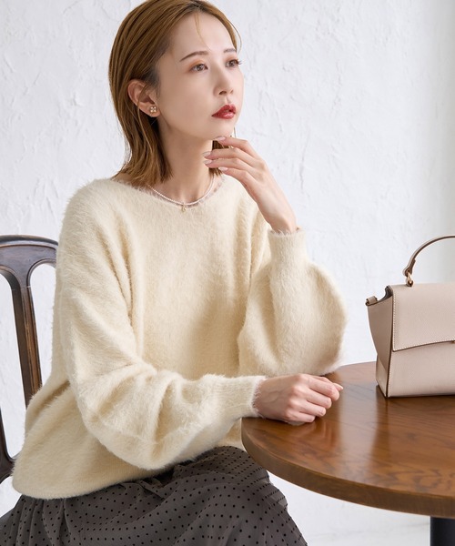 ROPE' PICNIC（ロペピクニック）の「シャギーVネックニットプルオーバー（ニット/セーター・レディース・ピンク系その他2/チャコールグレー/キナリ/サックスブルー・38）」の19枚目の写真