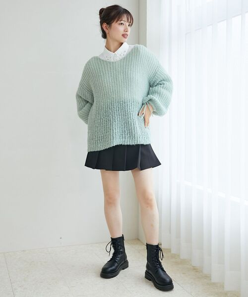 MAJESTIC LEGON（マジェスティックレゴン）の「リボンディティール透かしニット（ニット/セーター・レディース・ライトグリーン/ピンク/オフホワイト・MEDIUM）」の4枚目の写真