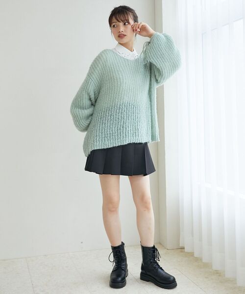 MAJESTIC LEGON（マジェスティックレゴン）の「リボンディティール透かしニット（ニット/セーター・レディース・ライトグリーン/ピンク/オフホワイト・MEDIUM）」の5枚目の写真