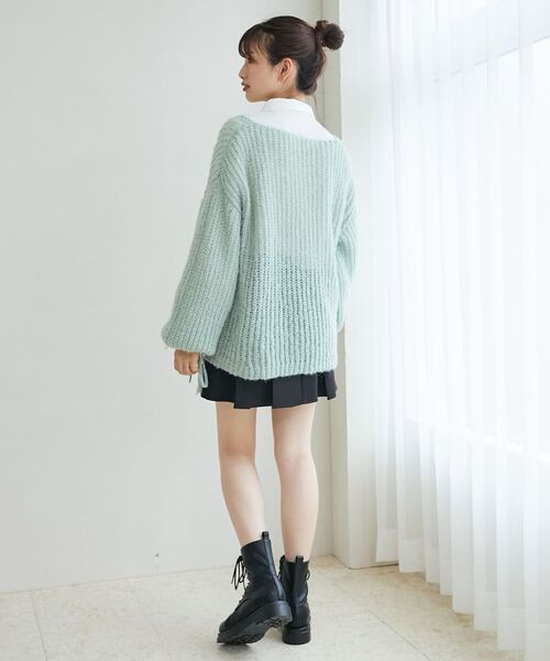 MAJESTIC LEGON（マジェスティックレゴン）の「リボンディティール透かしニット（ニット/セーター・レディース・ライトグリーン/ピンク/オフホワイト・MEDIUM）」の7枚目の写真