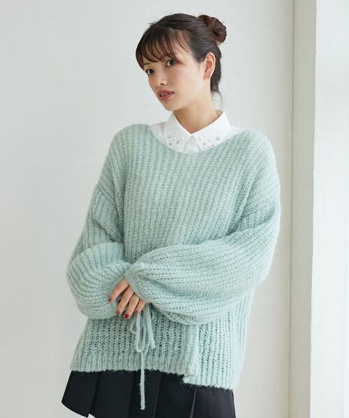 MAJESTIC LEGON（マジェスティックレゴン）の「リボンディティール透かしニット（ニット/セーター・レディース・ライトグリーン/ピンク/オフホワイト・MEDIUM）」の8枚目の写真