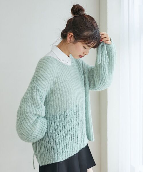 MAJESTIC LEGON（マジェスティックレゴン）の「リボンディティール透かしニット（ニット/セーター・レディース・ライトグリーン/ピンク/オフホワイト・MEDIUM）」の9枚目の写真