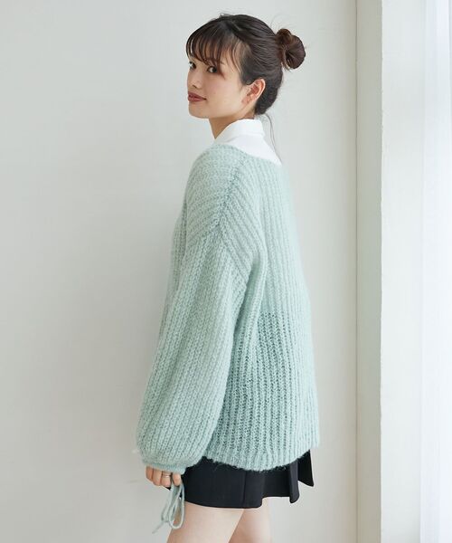MAJESTIC LEGON（マジェスティックレゴン）の「リボンディティール透かしニット（ニット/セーター・レディース・ライトグリーン/ピンク/オフホワイト・MEDIUM）」の10枚目の写真