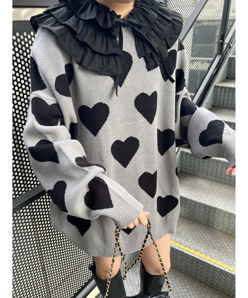 WC（ダブル シー）の「ハートビッグニット（ニット/セーター・レディース・グレー/アイボリー・FREE）」の2枚目の写真